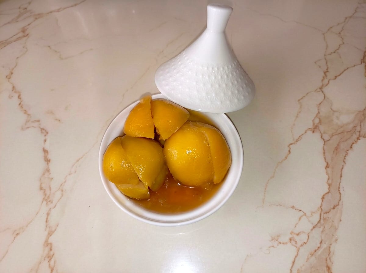 Preserved lemon relish served in a small tagine