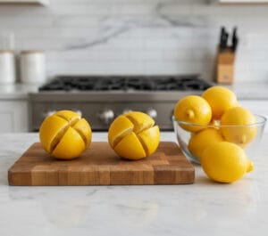 Cut the lemon into quarters