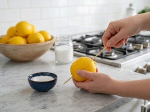 Pierce the lemon with a skewer