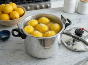 الترجمة المناسبة لهذه العبارة هي: "Pour boiling water over the pierced lemon
