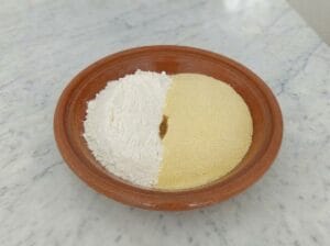 Flour in a traditional Moroccan mixing bowl (gasaa) in the kitchen