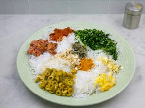 large plate containing Chinese vermicelli and spices