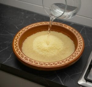 Rinsing couscous grains with cold water