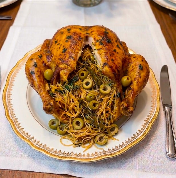 Moroccan Stuffed Chicken with chines Vermicelli
