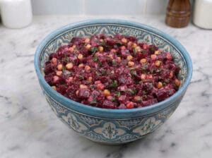 Cubed beetroot salad with sweet corn and chopped parsley