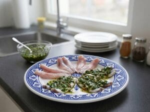 Boneless sardine fillets stuffed with Moroccan chermoula.