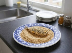Chermoula-stuffed sardines coated with breadcrumbs.