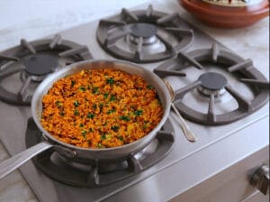 Mashed and chermoula-mixed carrots in a pan