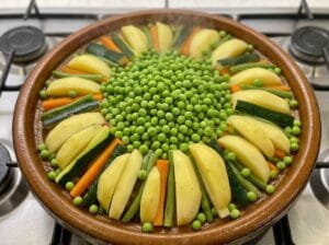 Vegetables chopped into equal sizes and arranged in the same order